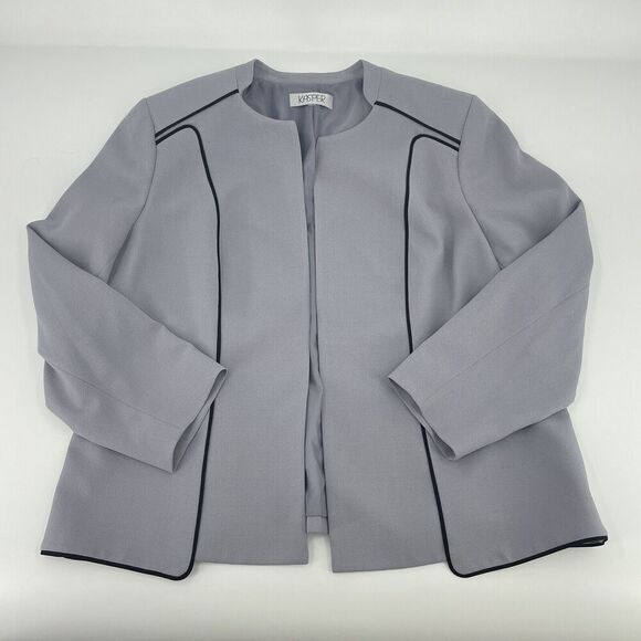Kasper Jackets & Blazers - Kasper Open Front Suit Blazer Jacket Size 18 Woven Lined Black White Beige